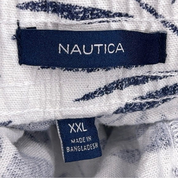 XXL NAUTICA LINEN BLEND BLUE WHITE TROPICAL PRINT SHORTS DRAWSTRING WAISTBAND - Picture 7 of 9